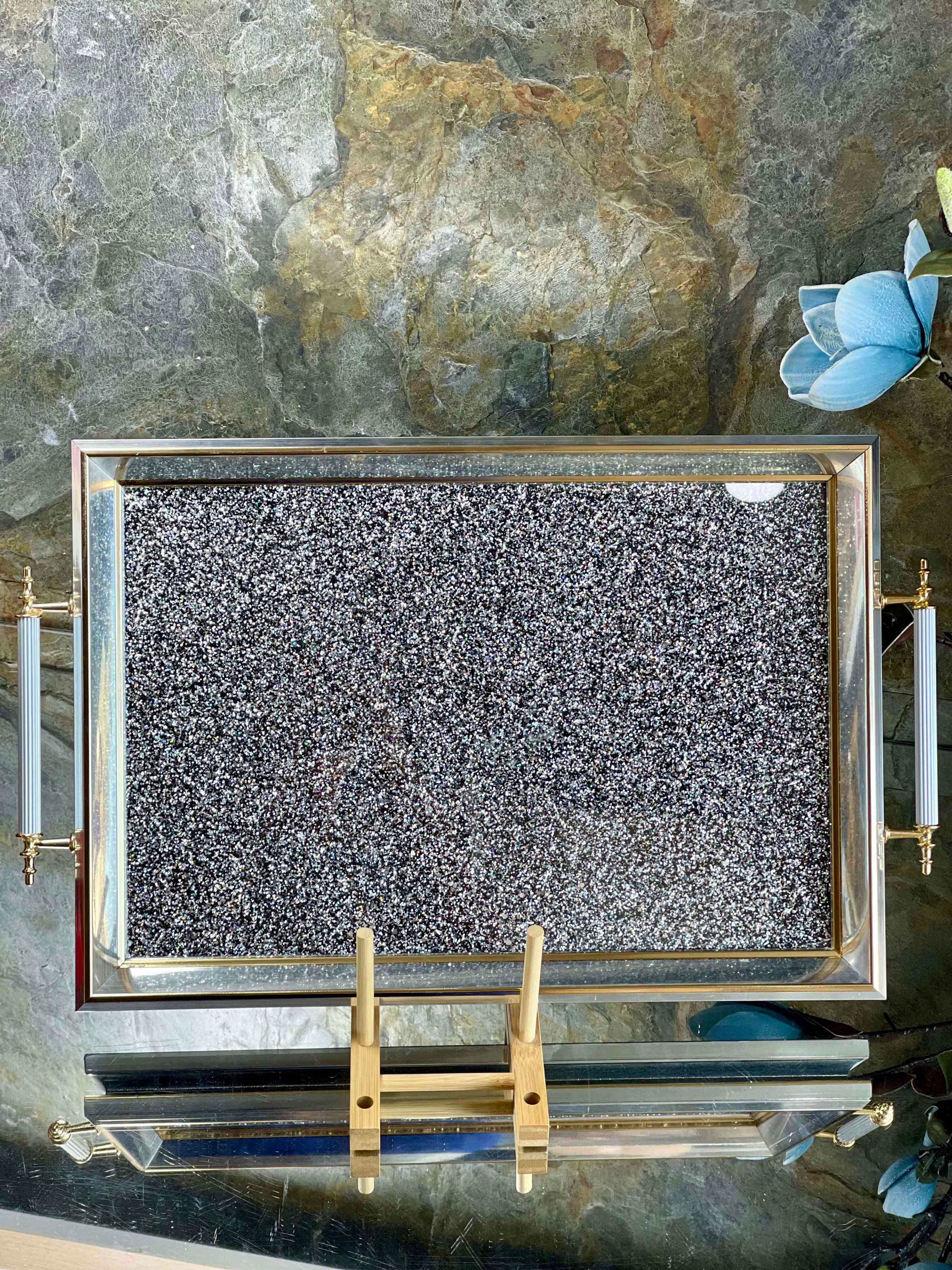 Plateau en verre à paillettes 