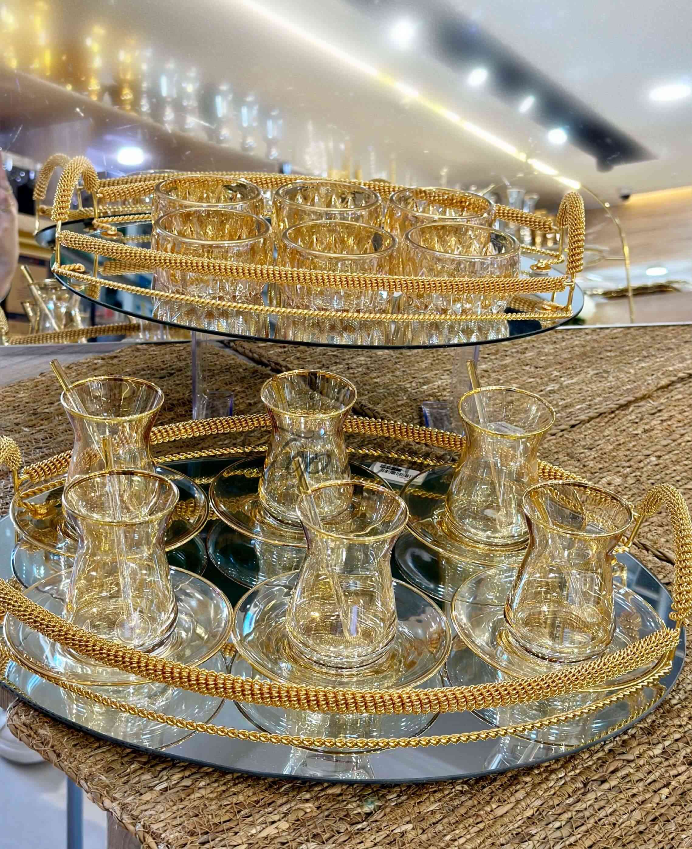 Service à Thé en Verre 12 pièces Doré