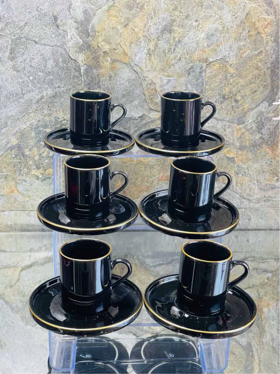 Service à café Noir pour 6 personnes, 12 pièces