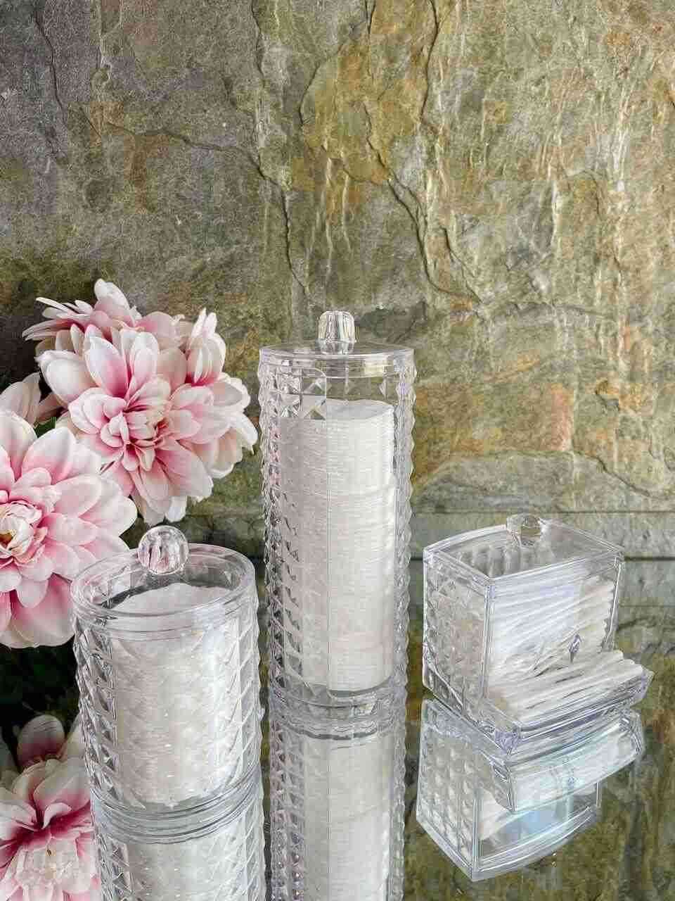 Lot de 3 boites de rangement Coton et batonnet transparent À Motif Diamant 