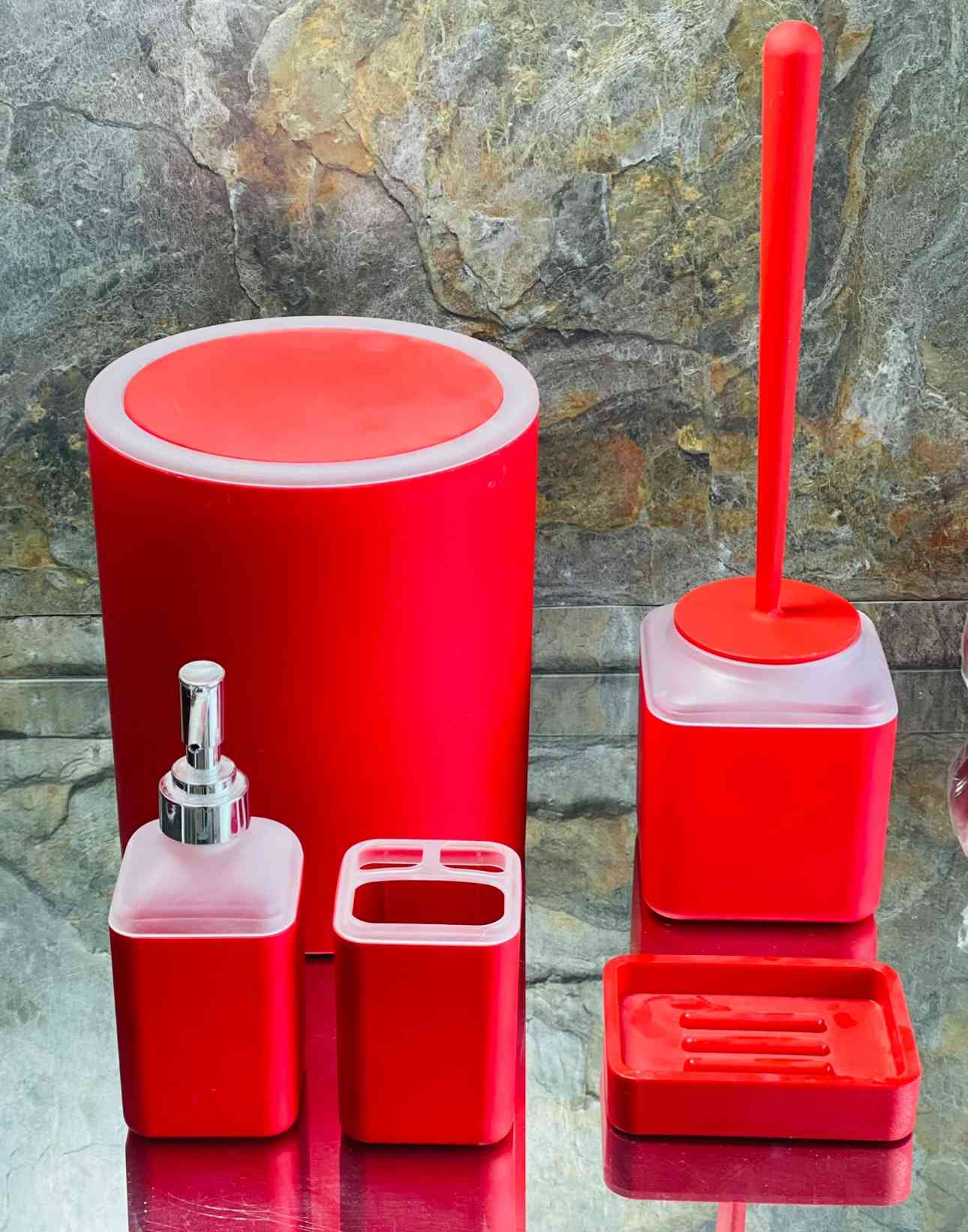 Ensemble d'Accessoires de Salle de Bain 5 Pièces en Plastique