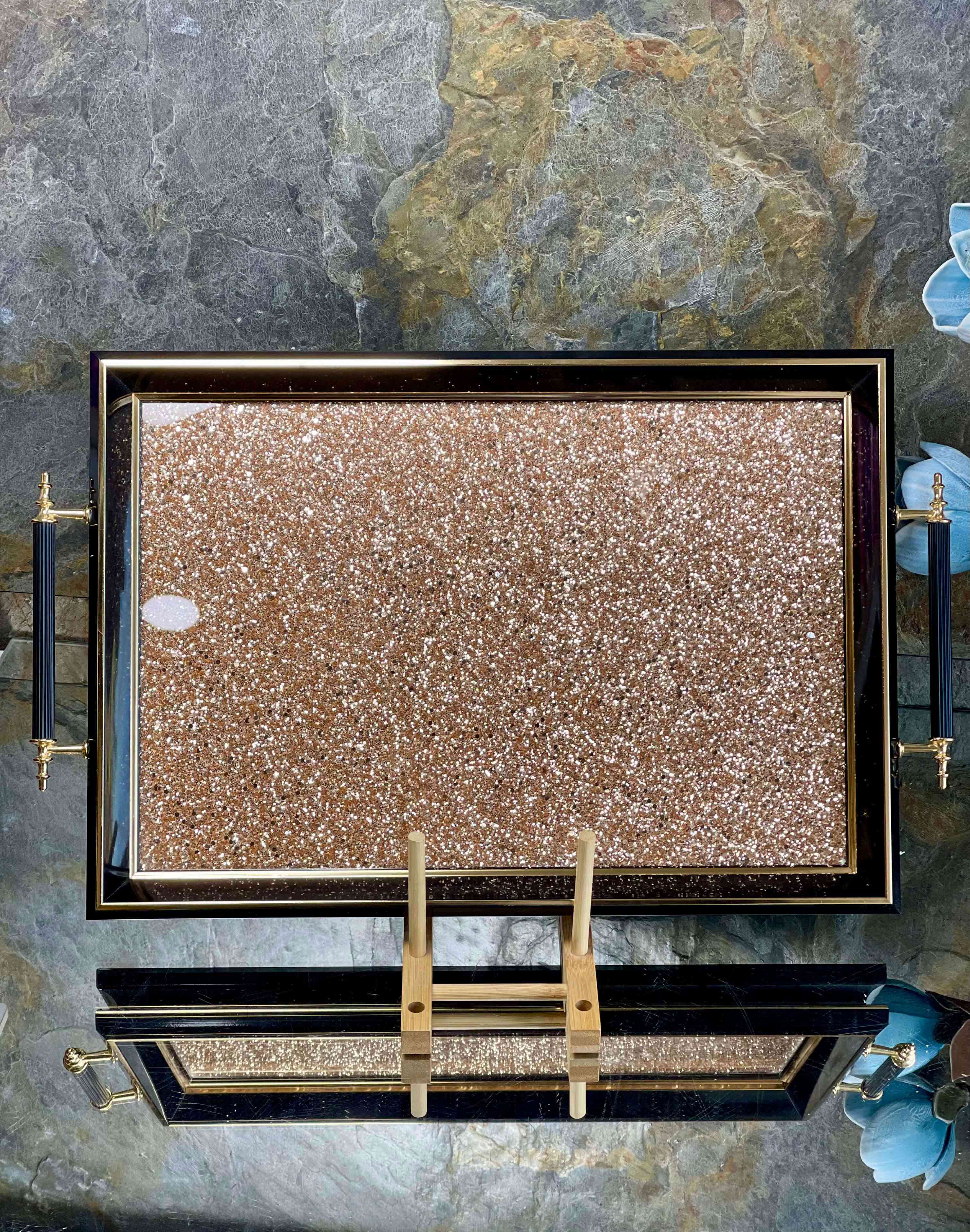 Plateau en verre à paillettes 