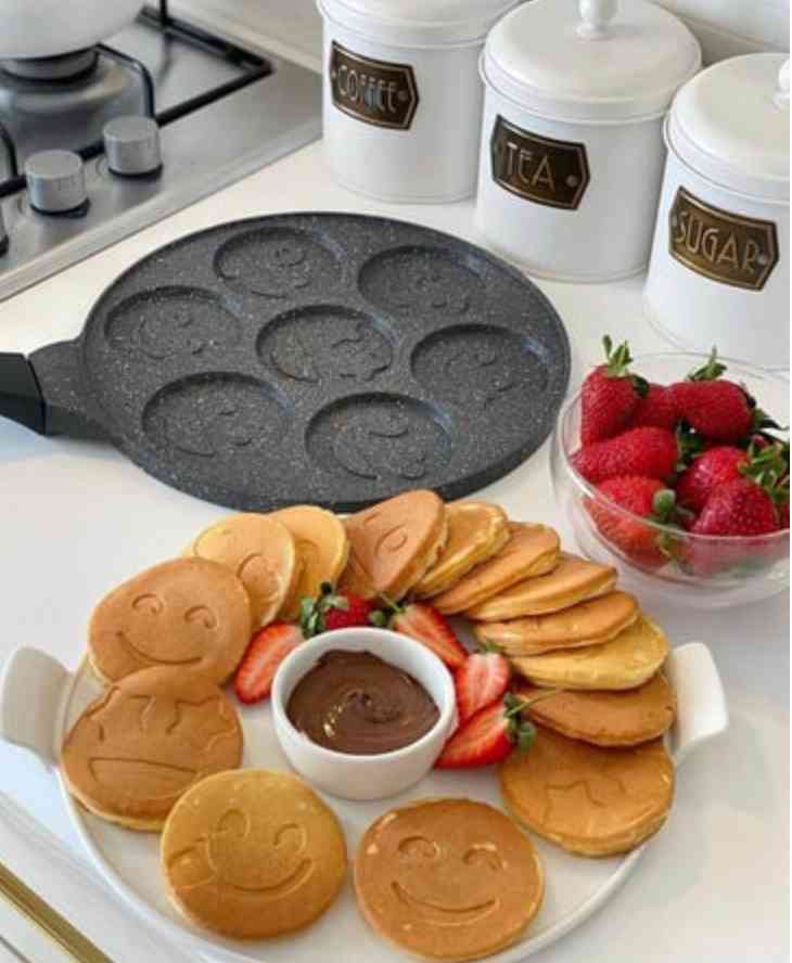 POLOCHEF Poêle Granite à pancakes 28cm - Crêpière Crêpe Smile Face Pancake
