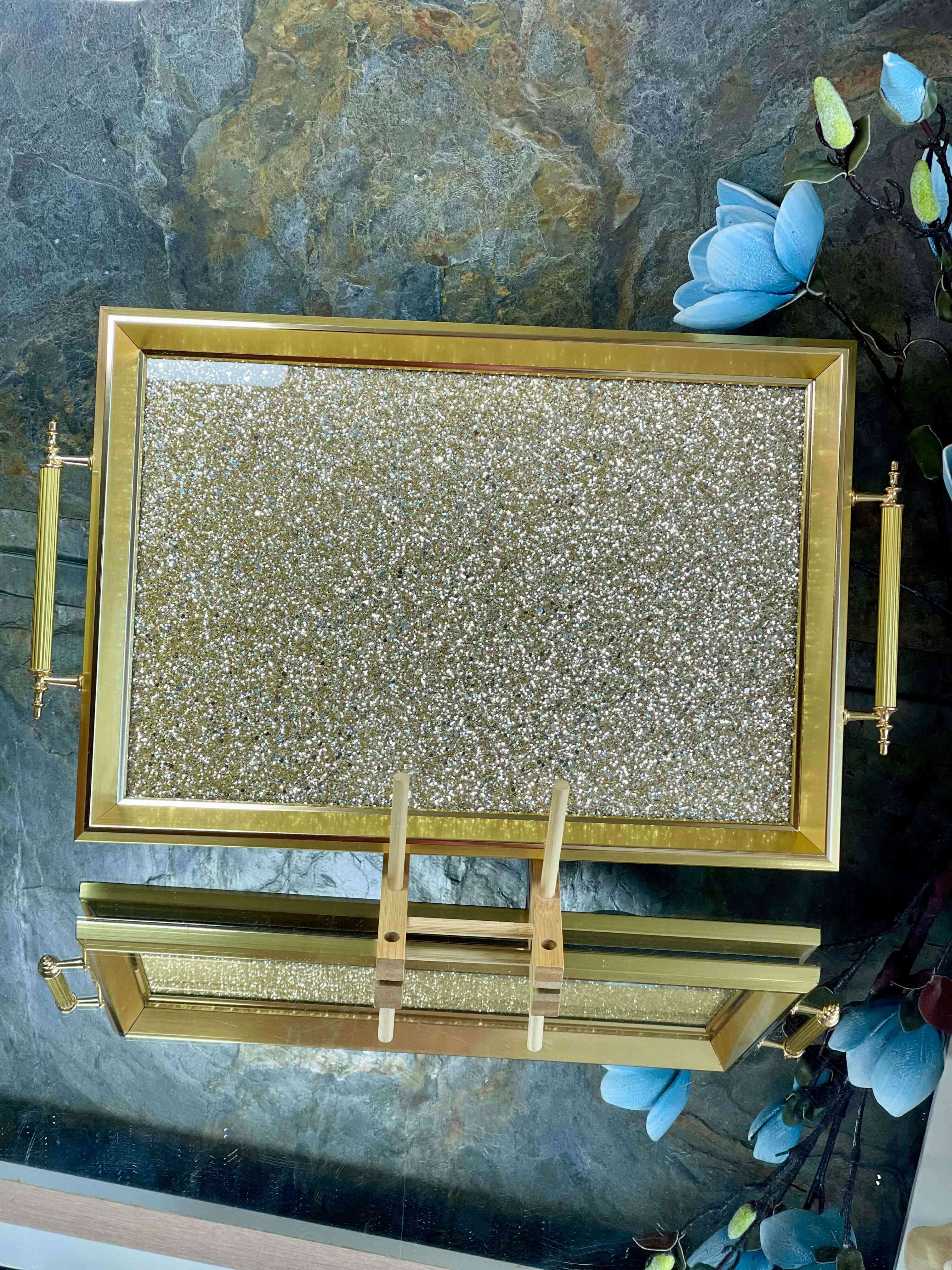 Plateau en verre à paillettes 