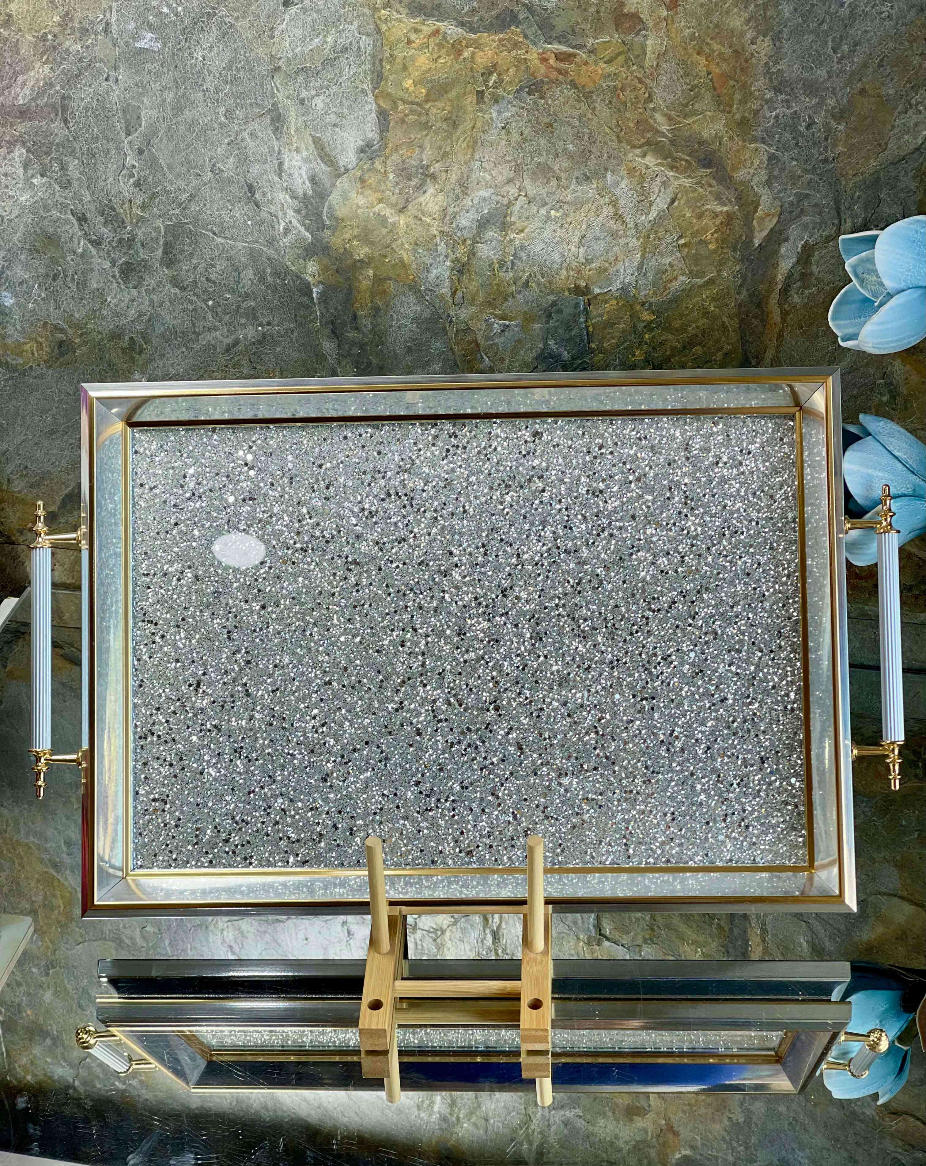 Plateau en verre à paillettes 