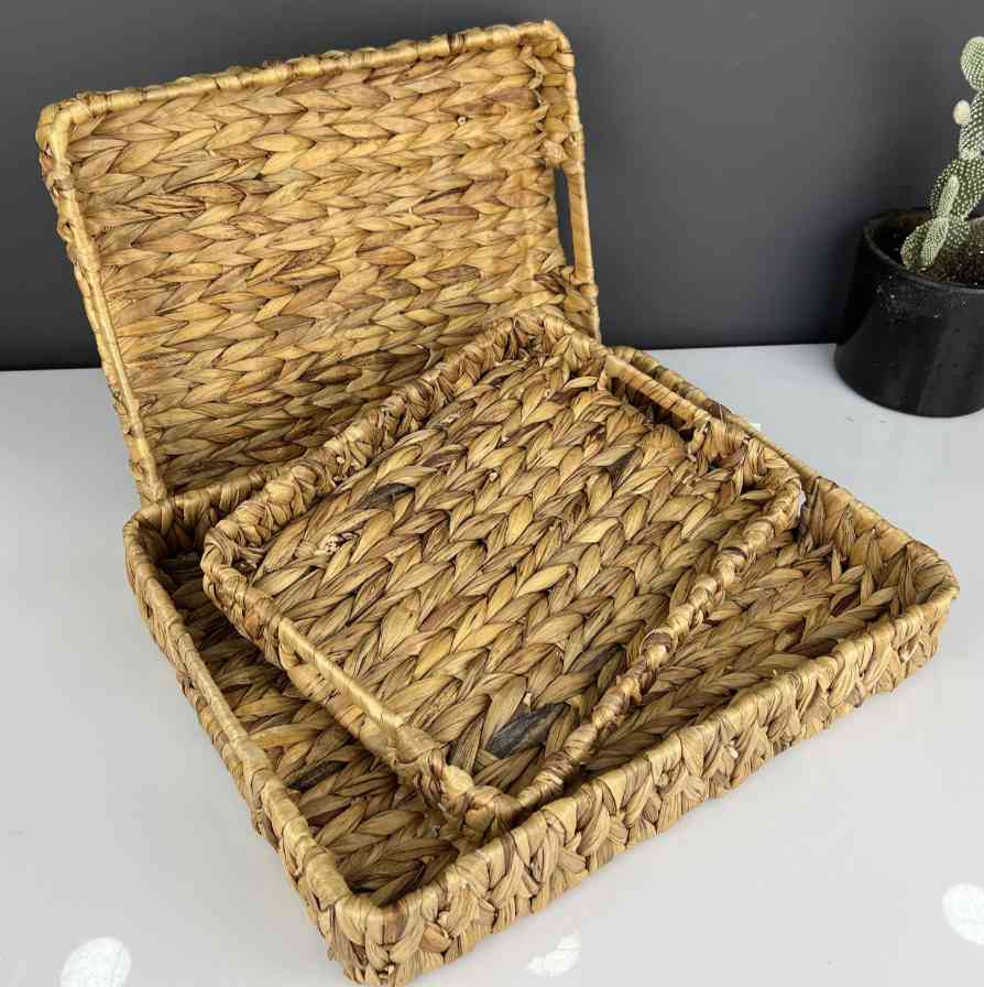 Série de 3 Plateaux Rectangulaires en Rotin