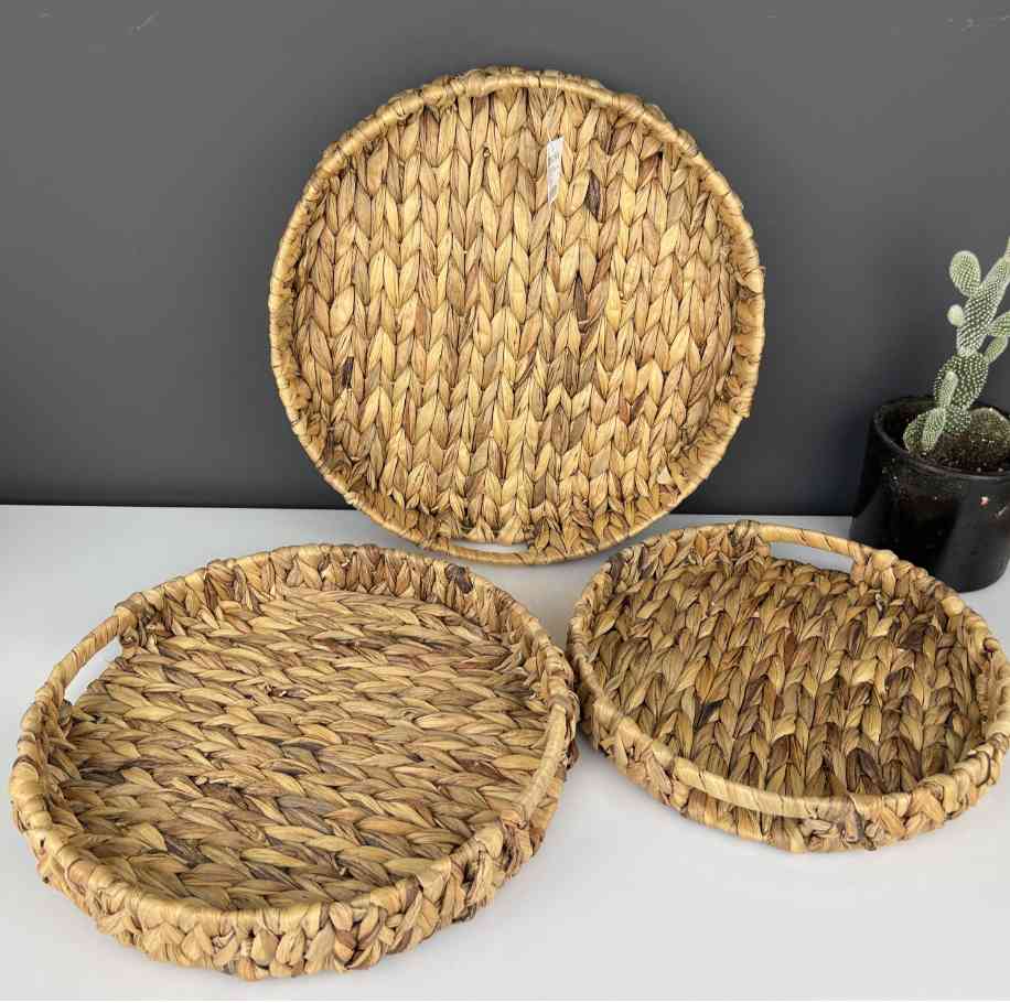 Série de 3 Plateaux Rectangulaires en Rotin