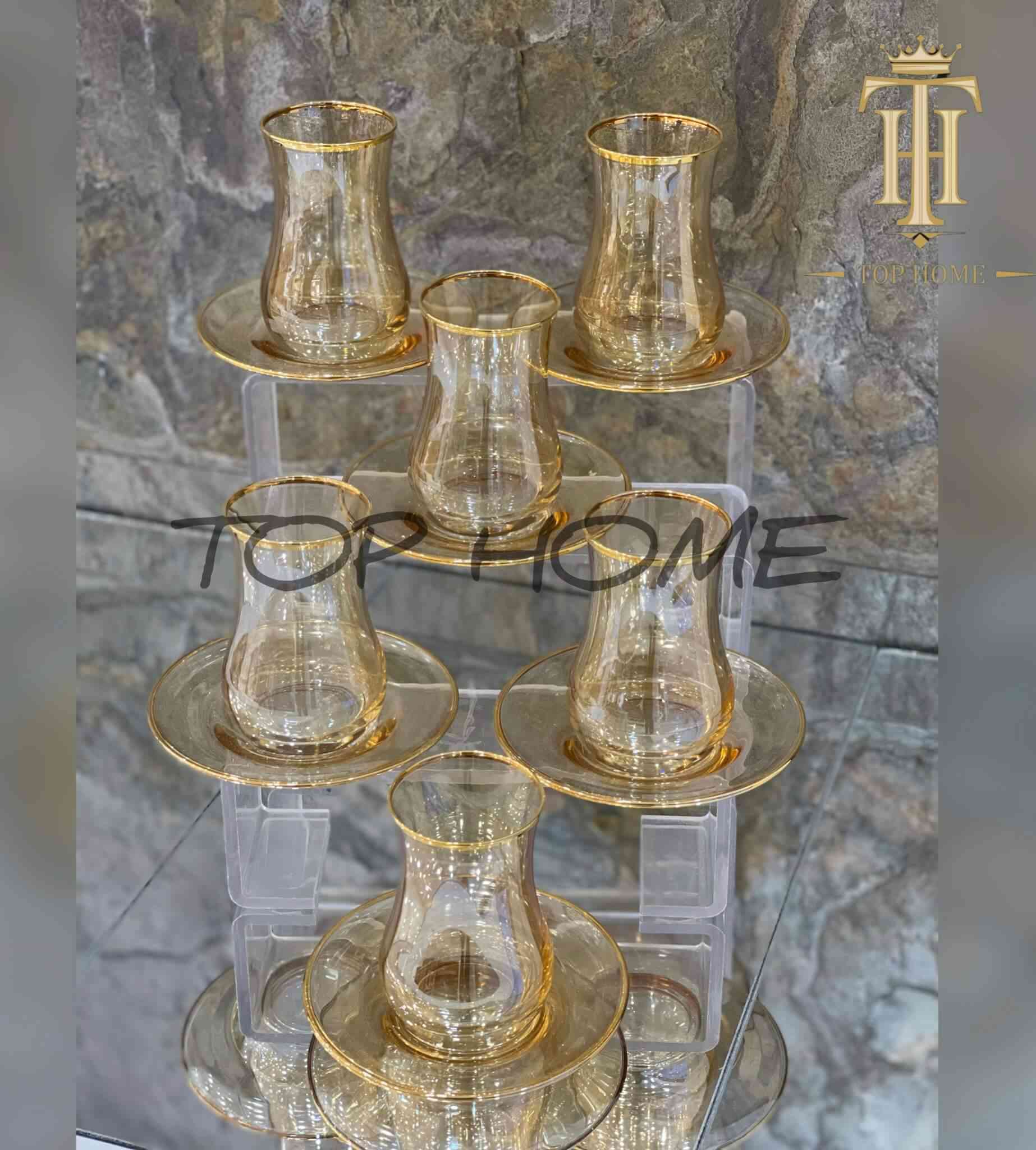 Service à Thé en Verre 12 pièces Doré