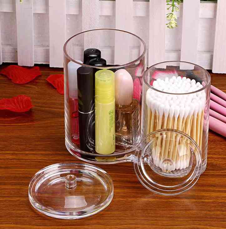 Boîte de Rangement pour Coton-Tige, Boule de Coton à 2 Fentes en Acrylique avec Couvercle