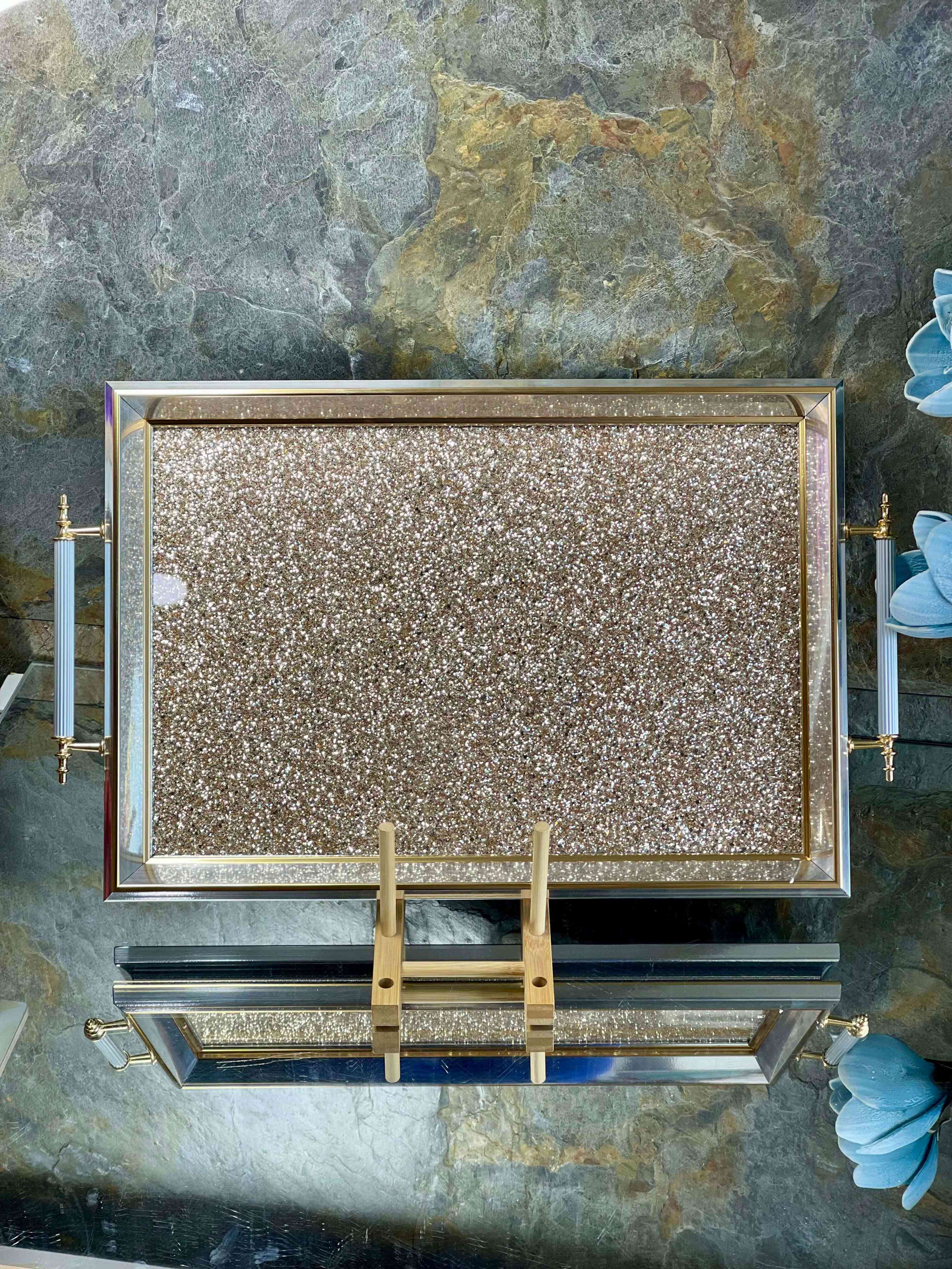 Plateau en verre à paillettes 