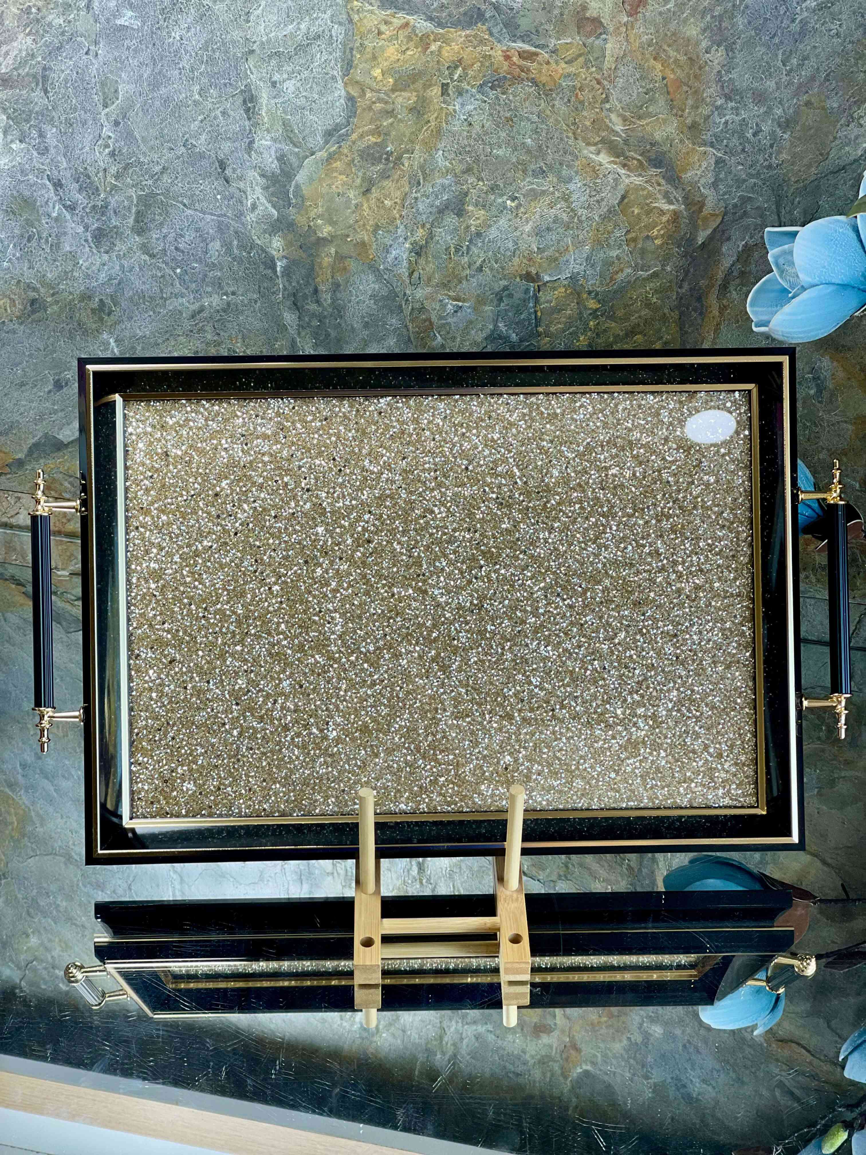 Plateau en verre à paillettes 