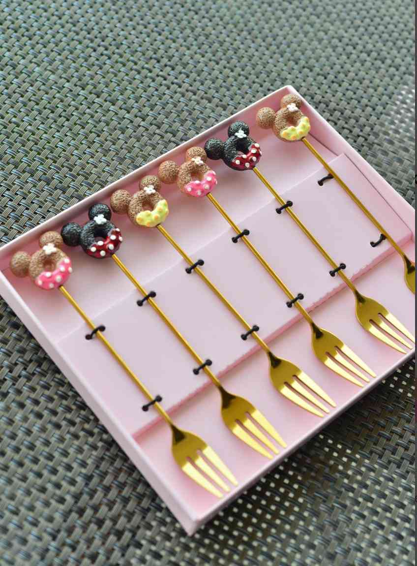 Lot de 6 Fourchettes à café mignonnes en acier inoxydable 