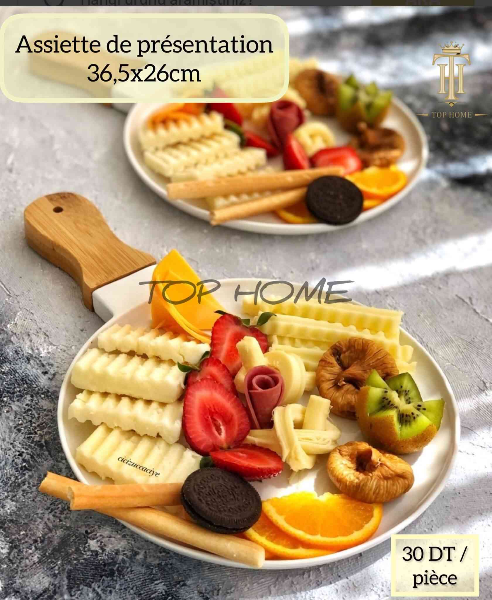 Assiette Plat En Porcelaine avec Manche En Bois 36*26cm
