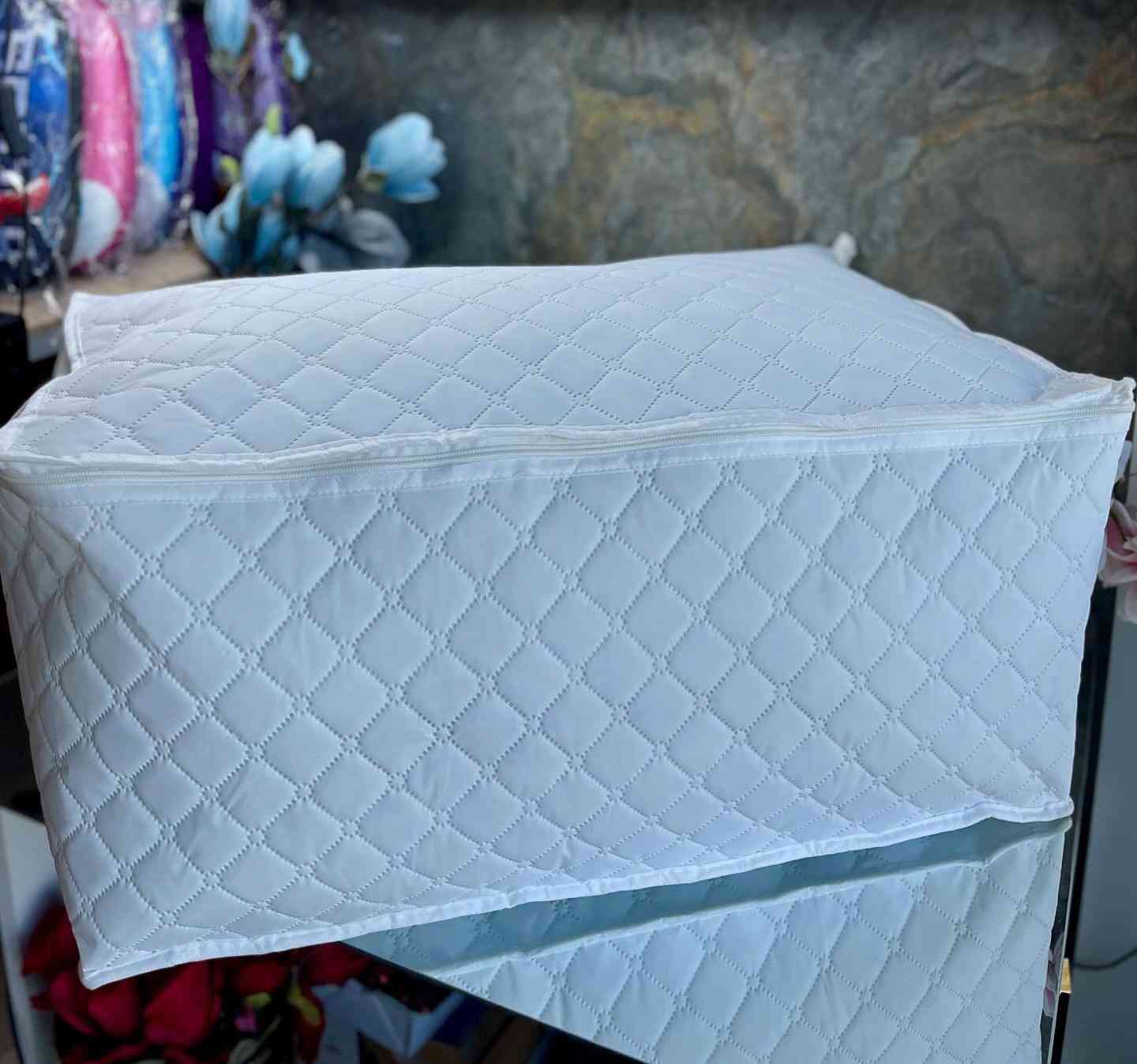 Housse de Rangement avec Fermeture et Poignée Blanc 60*40*37cm